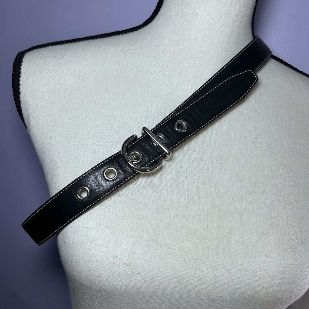 Coach Women's Large Black Leather Belt With Silver Hardware Y2K Signature D-Ring